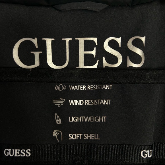 Guess Black Water Resistant Faux Fur Hood Quilted Puffer Moto Fitted Coat Size S - Picture 7 of 16
